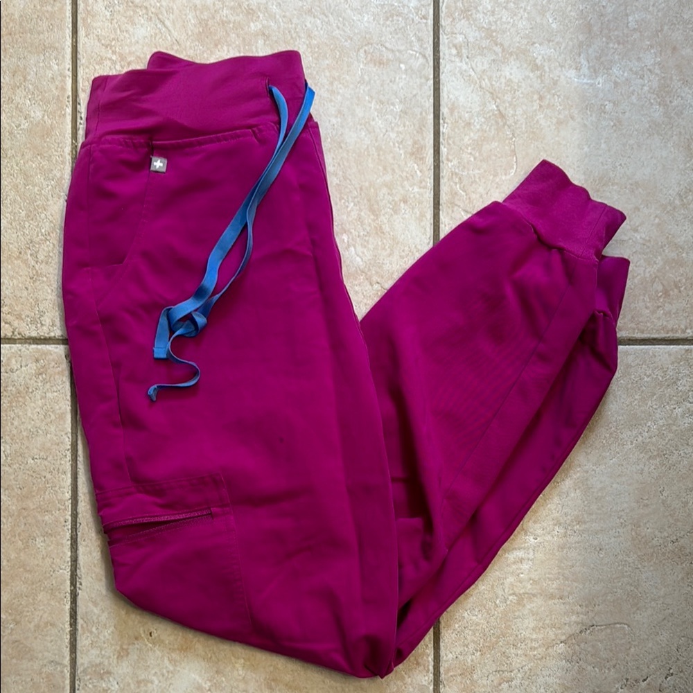 Magenta Jogger Pants with Blue Drawstring